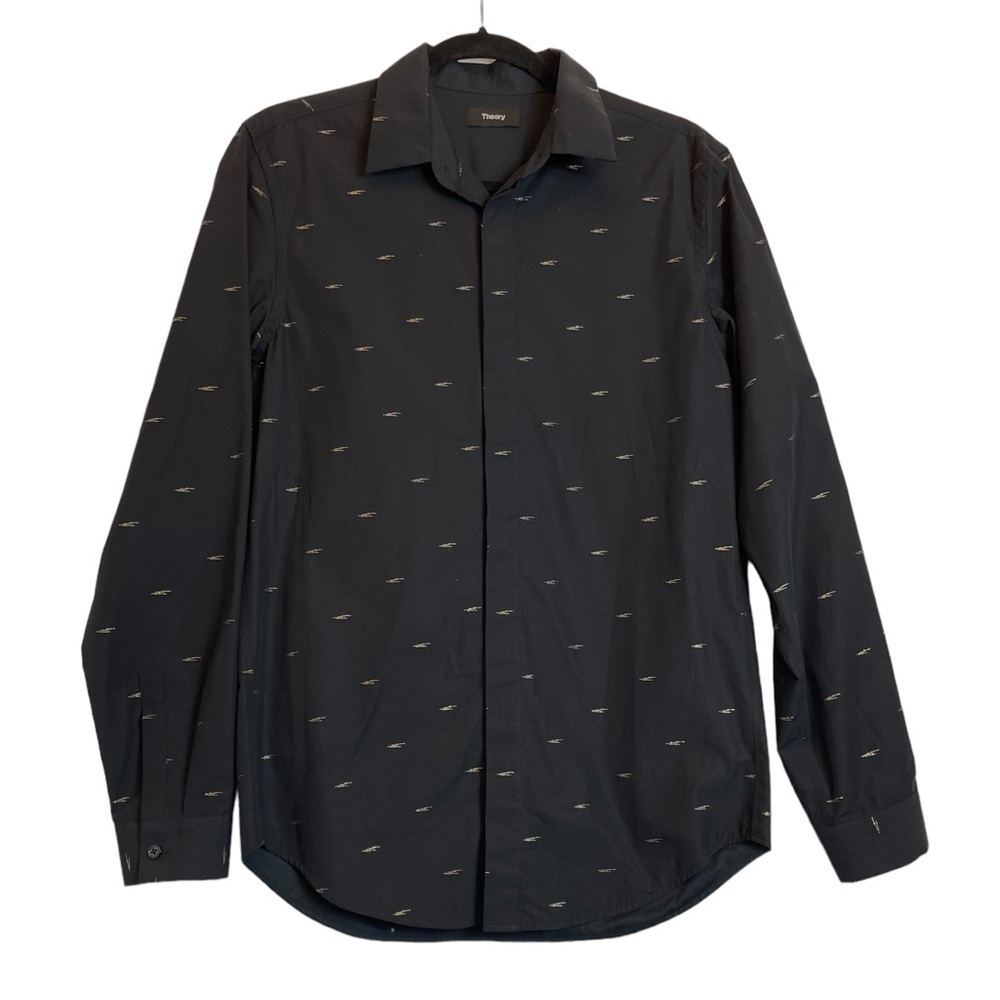 Theory Unisex button down shirt Black with gold embroidered Size S